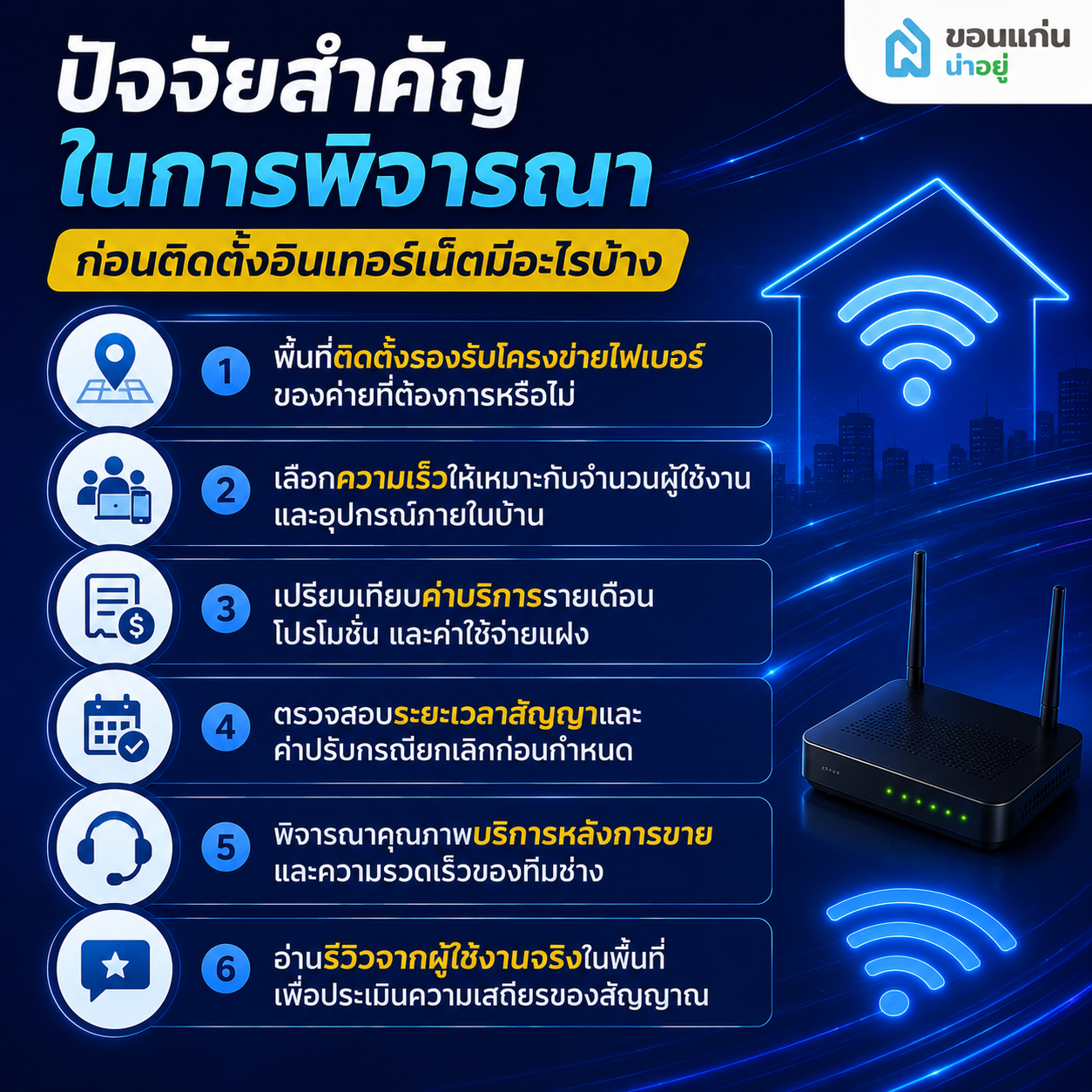 ปัจจัยสำคัญในการพิจารณาก่อนติดตั้งอินเทอร์เน็ตมีอะไรบ้าง