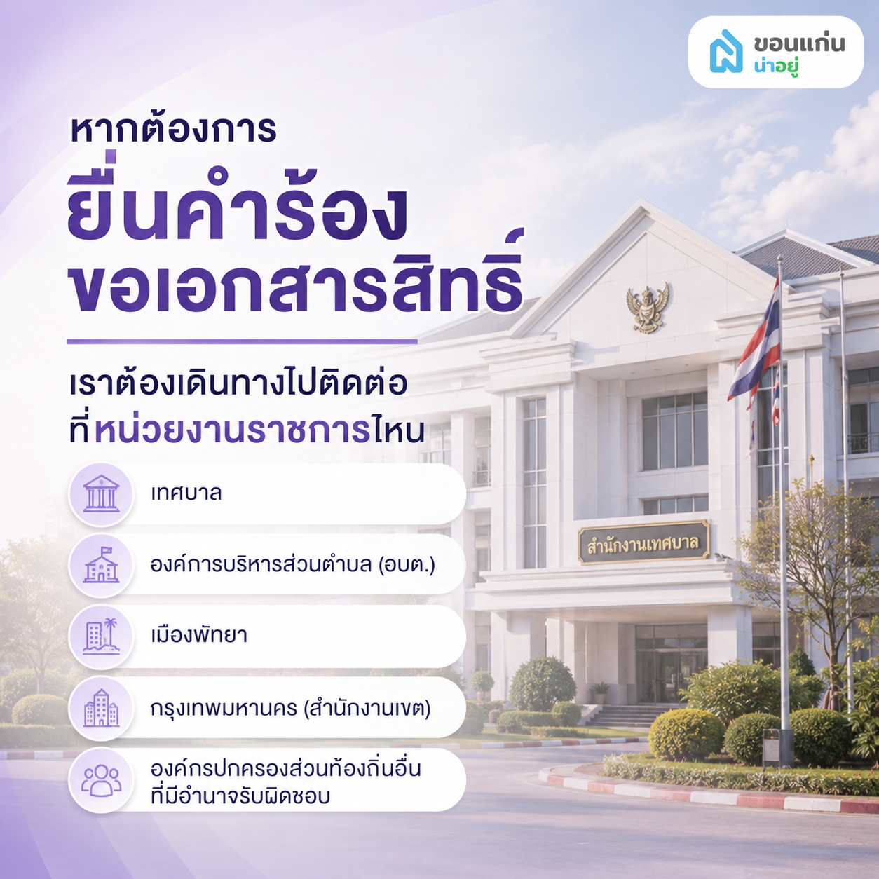 หากต้องการยื่นคำร้องขอเอกสารสิทธิ์ เราต้องเดินทางไปติดต่อที่หน่วยงานราชการไหน