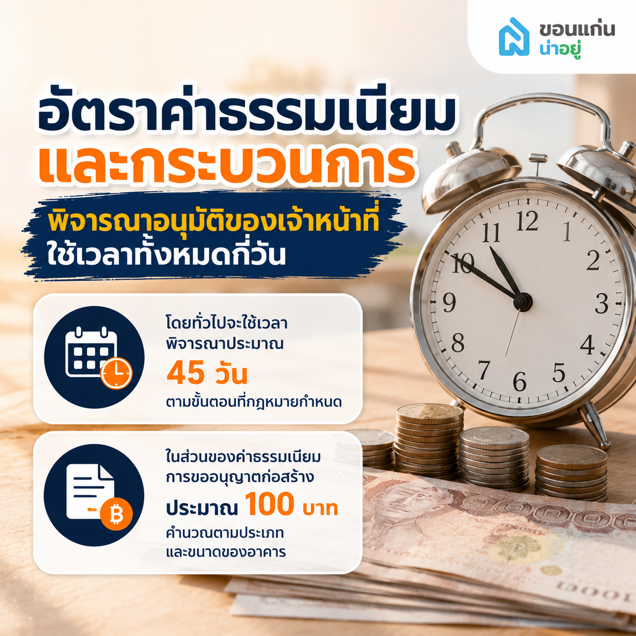 อัตราค่าธรรมเนียมและกระบวนการพิจารณาอนุมัติของเจ้าหน้าที่ใช้เวลาทั้งหมดกี่วัน