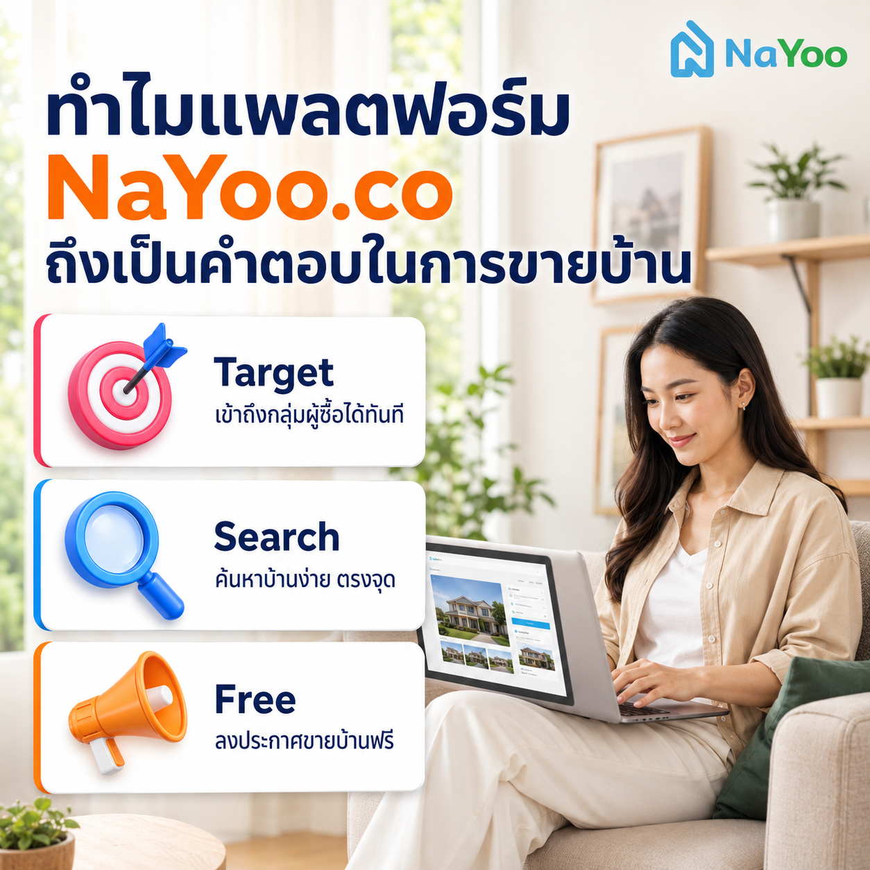 3 จุดเด่นสำหรับการลงประกาศขายบ้านที่ NaYoo