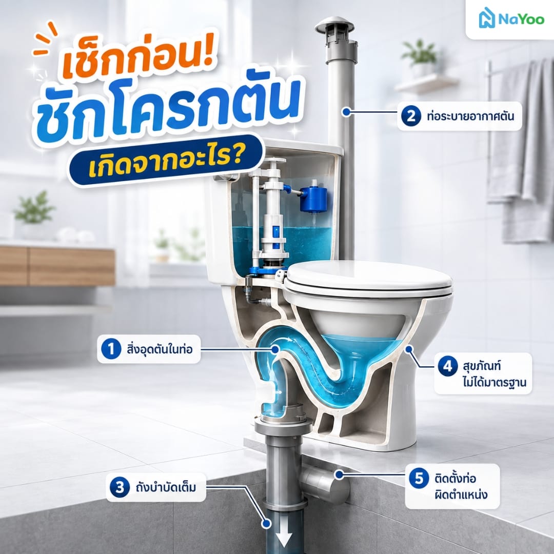 รวม 5 สาเหตุทำให้ชักโครกตัน