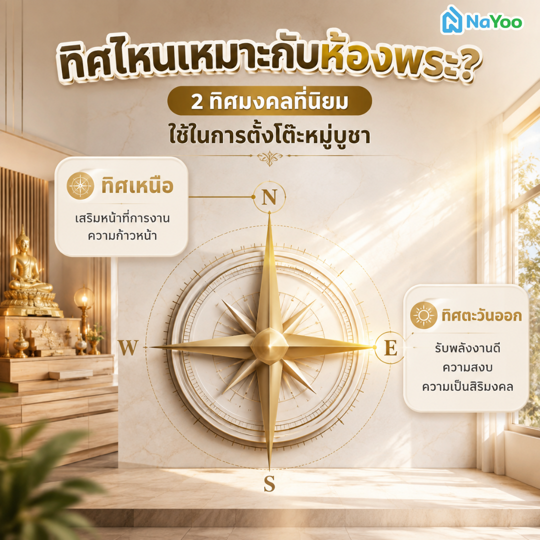 ข้อดีการหันโต๊ะหมู่บูชาทิศเหนือและทิศตะวันออกในห้องพระ