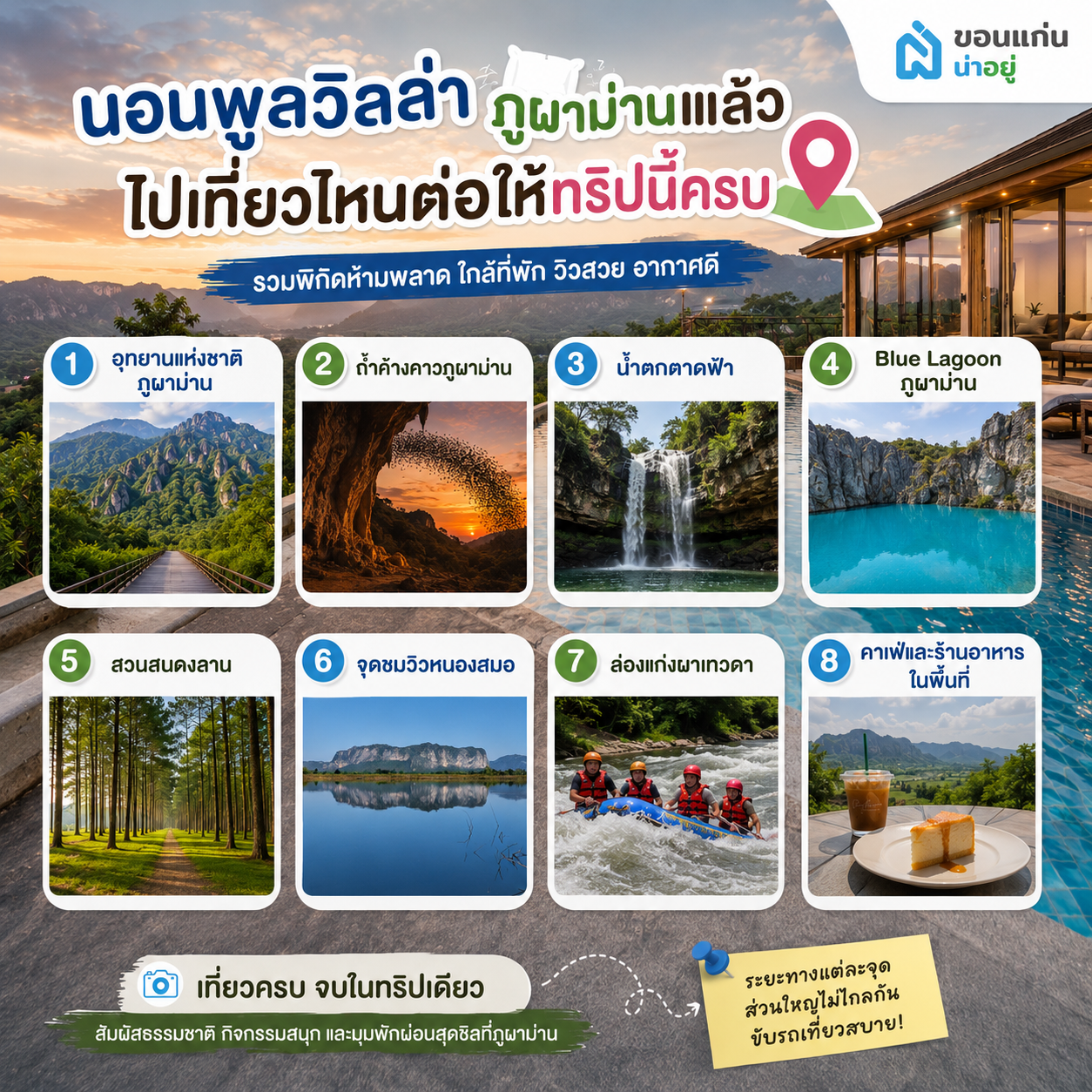 นอนพูลวิลล่า ภูผาม่านแล้ว ไปเที่ยวไหนต่อให้ทริปนี้ครบ