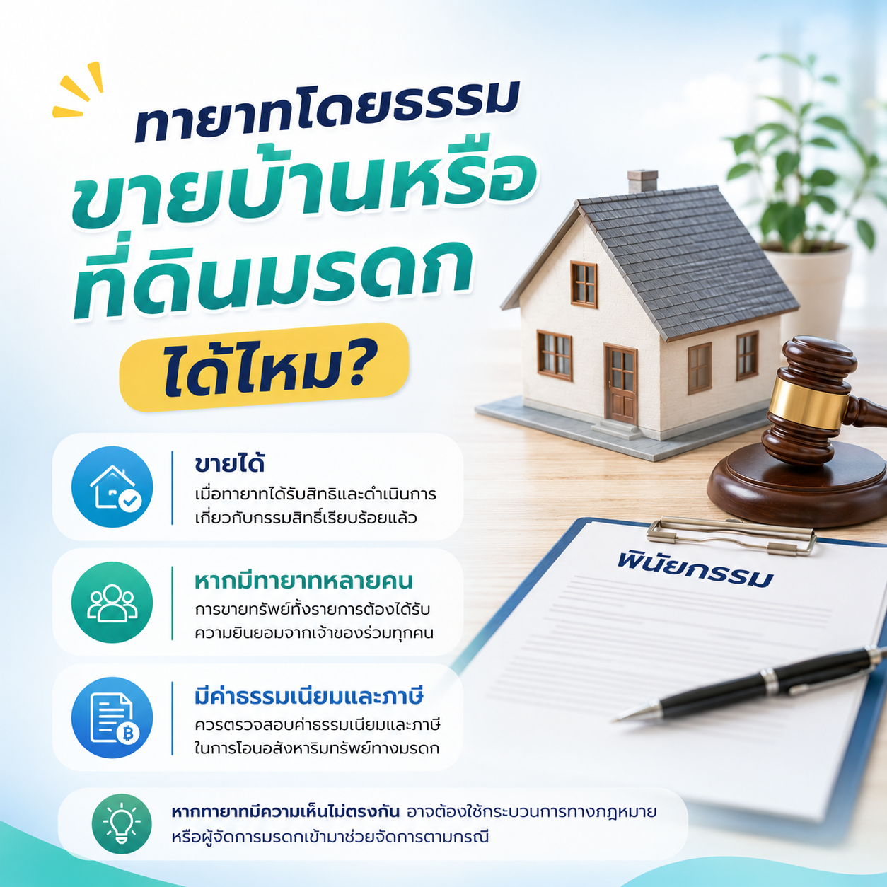 ทายาทโดยธรรมขายบ้านหรือที่ดินมรดกได้ไหม?
