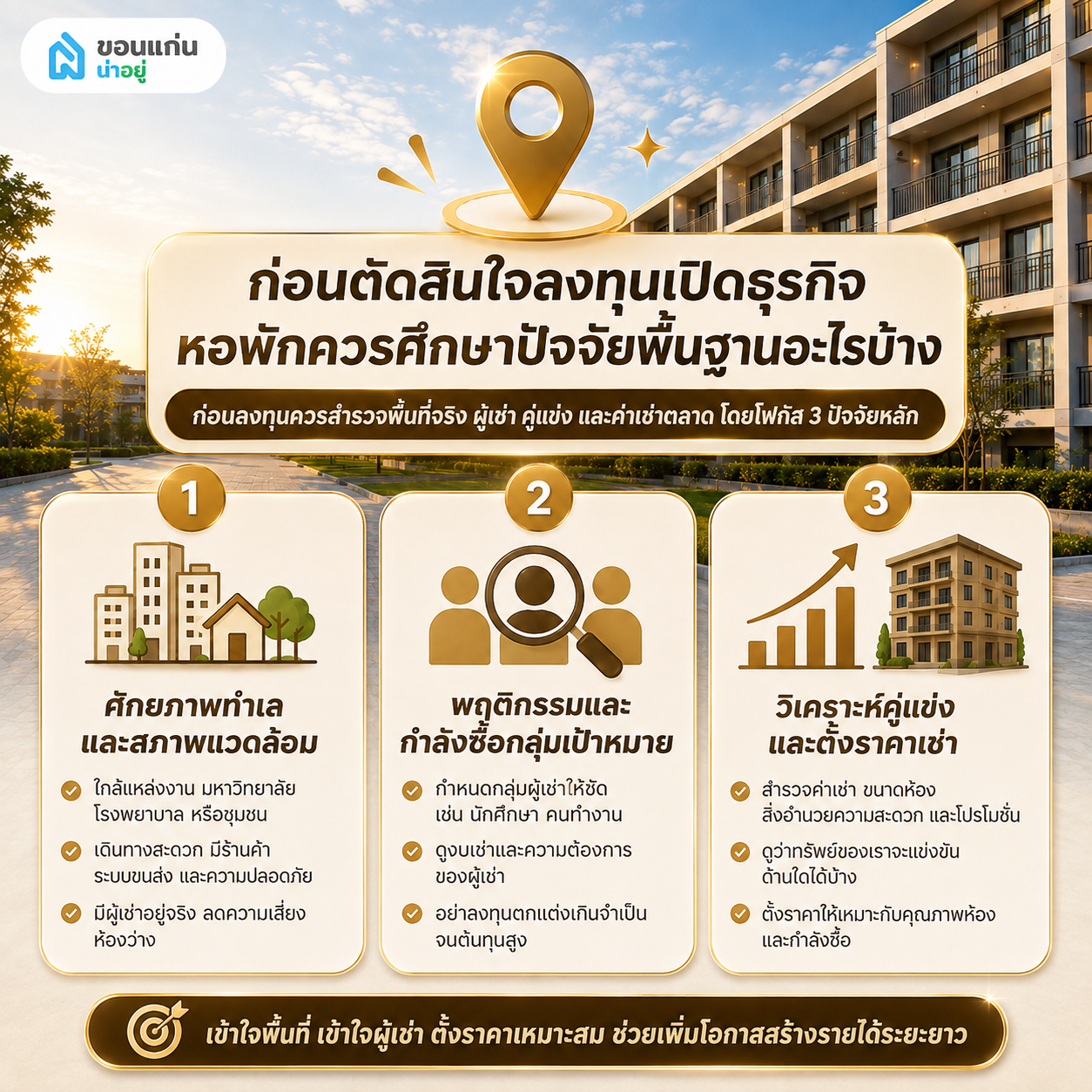 ก่อนตัดสินใจลงทุนเปิดธุรกิจหอพักควรศึกษาปัจจัยพื้นฐานอะไรบ้าง