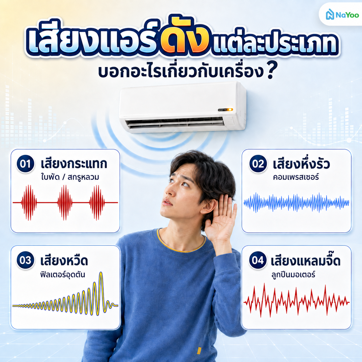 4 ประเภทเสียงแอร์ดัง บอกสาเหตุอาการเสียอย่างไร