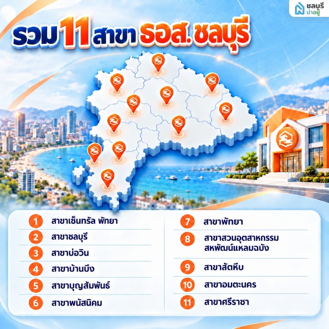 รวมรายชื่อ 11 สาขา ธอส ชลบุรี 