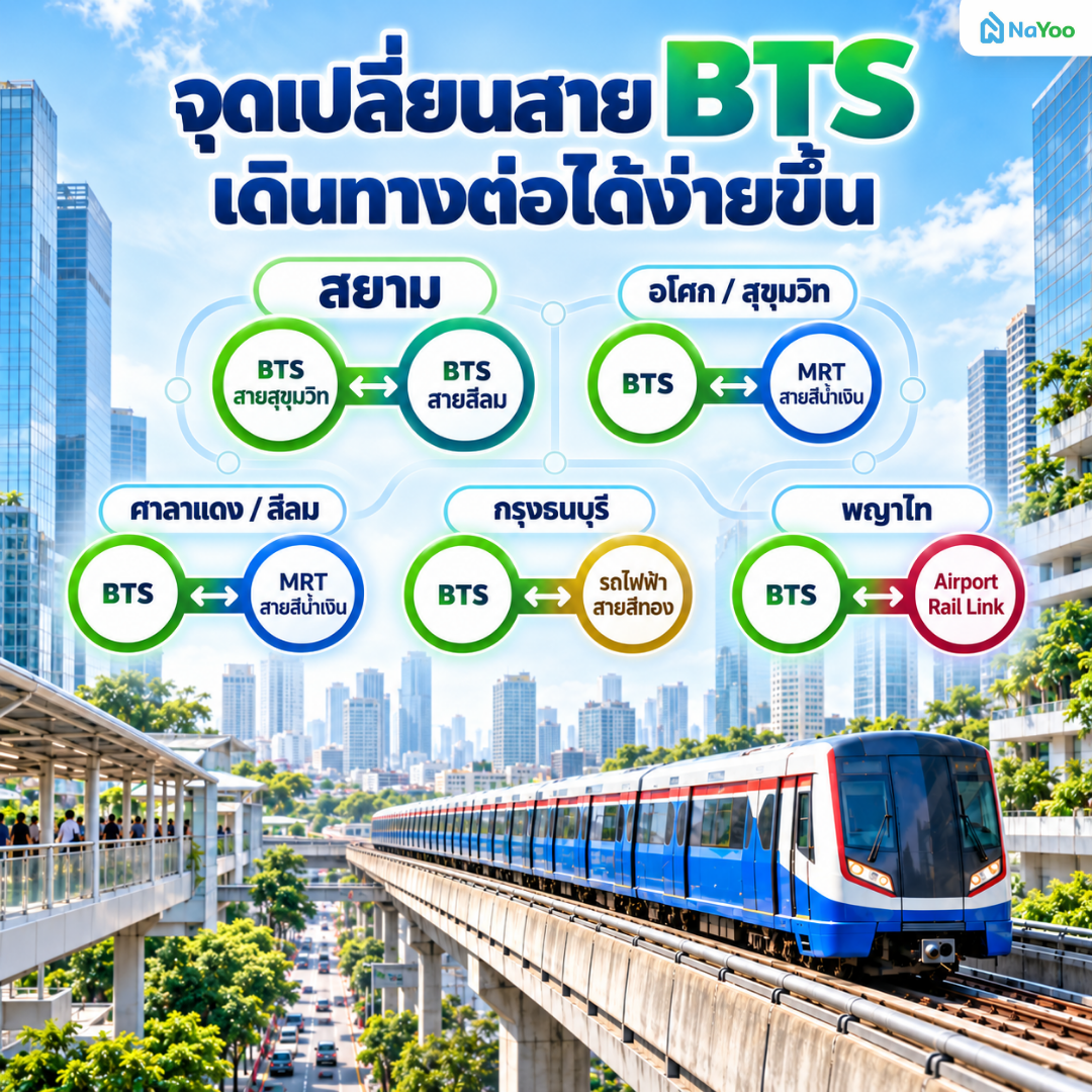 รวมจุดเชื่อมต่อ จุดเปลี่ยนสาย BTS สถานีสำคัญ