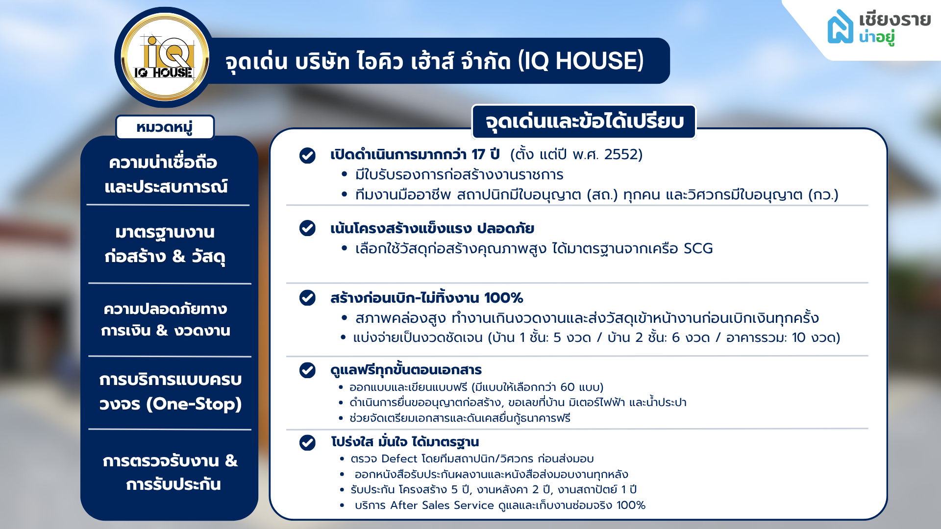 จุดเด่นของบริษัท ไอคิว เฮ้าส์ จํากัด บริษัทรับสร้างบ้านได้มาตรฐานเชียงราย