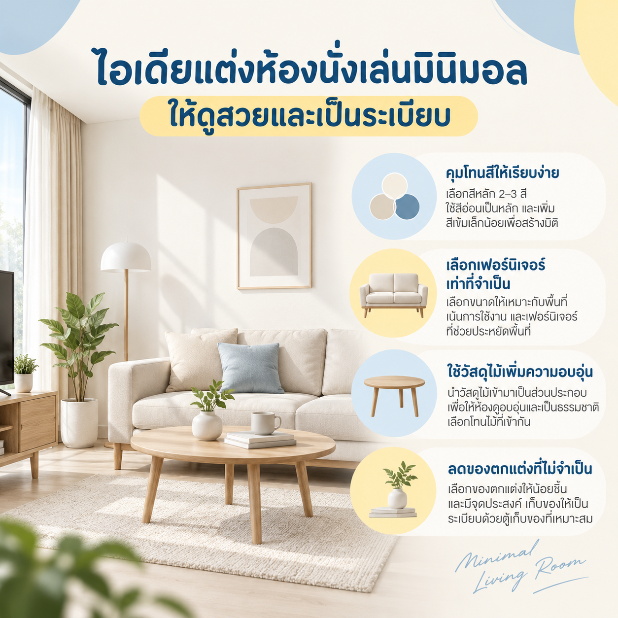 ไอเดียแต่งห้องนั่งเล่นมินิมอล ให้ดูสวยและเป็นระเบียบ