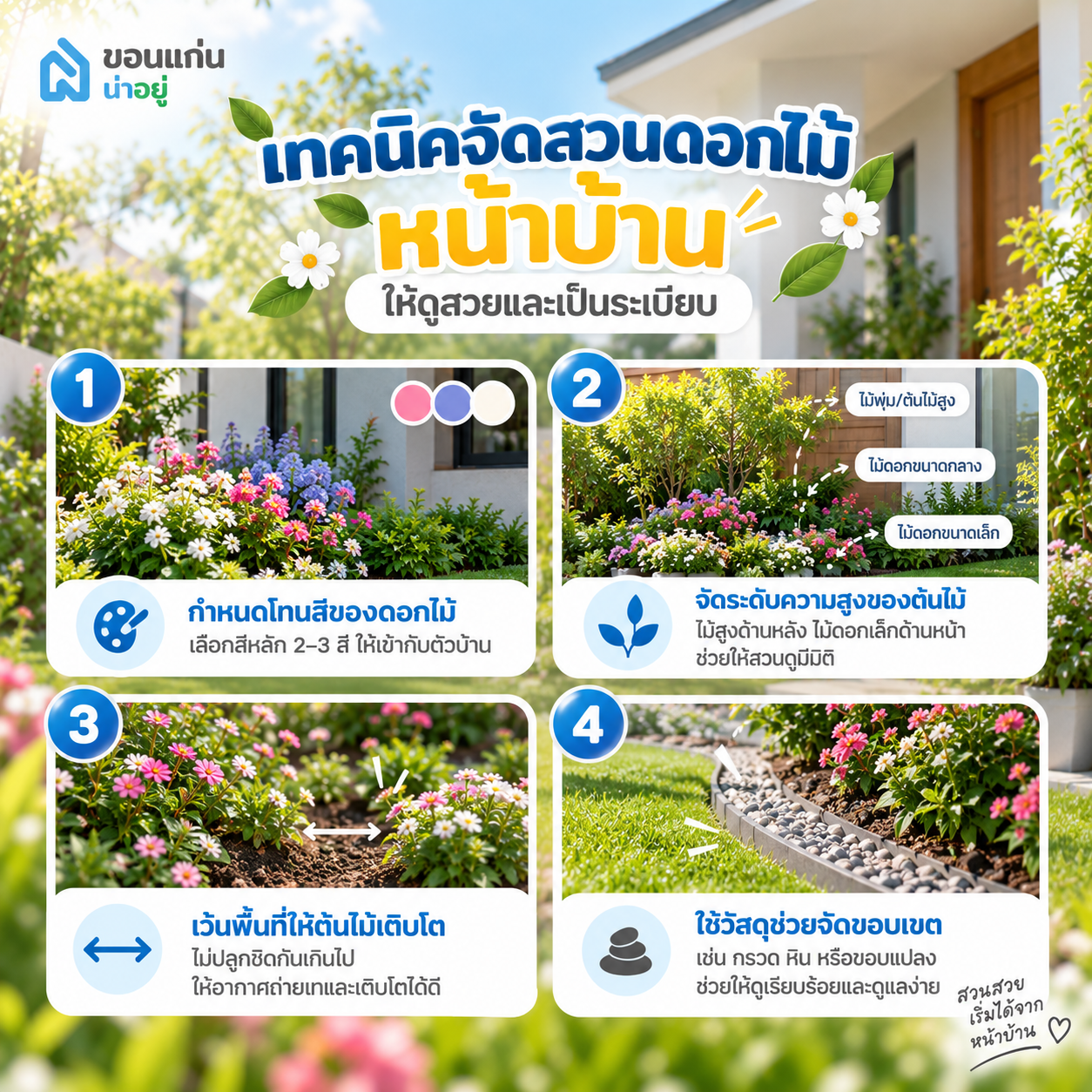 เทคนิคจัดสวนดอกไม้หน้าบ้านให้ดูสวยและเป็นระเบียบ