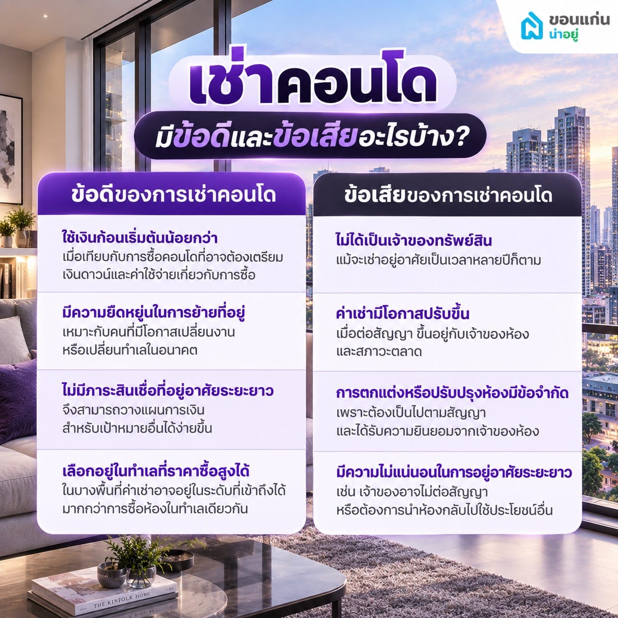 เช่าคอนโด มีข้อดีและข้อเสียอะไรบ้าง?