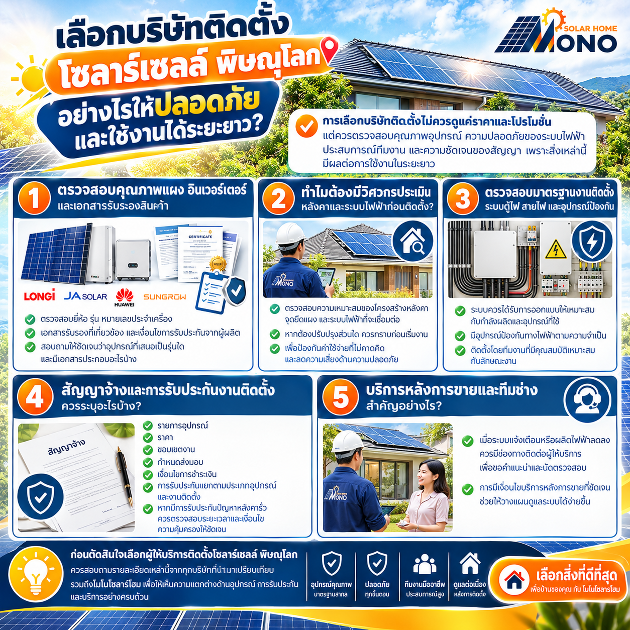 เลือกบริษัทติดตั้งโซลาร์เซลล์ พิษณุโลกอย่างไรให้ปลอดภัยและใช้งานได้ระยะยาว?