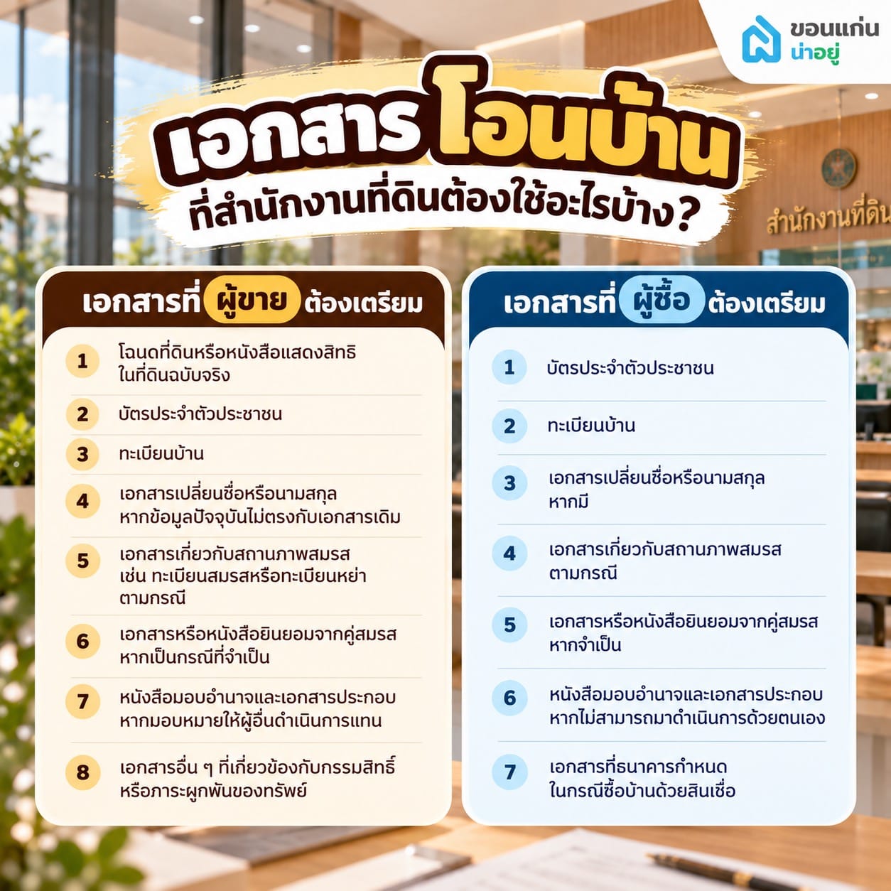 เอกสารโอนบ้านที่สำนักงานที่ดินต้องใช้อะไรบ้าง